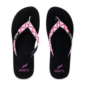 Norty Womens Black Flip-Flops With Pink Chevron Straps Size 9 USA